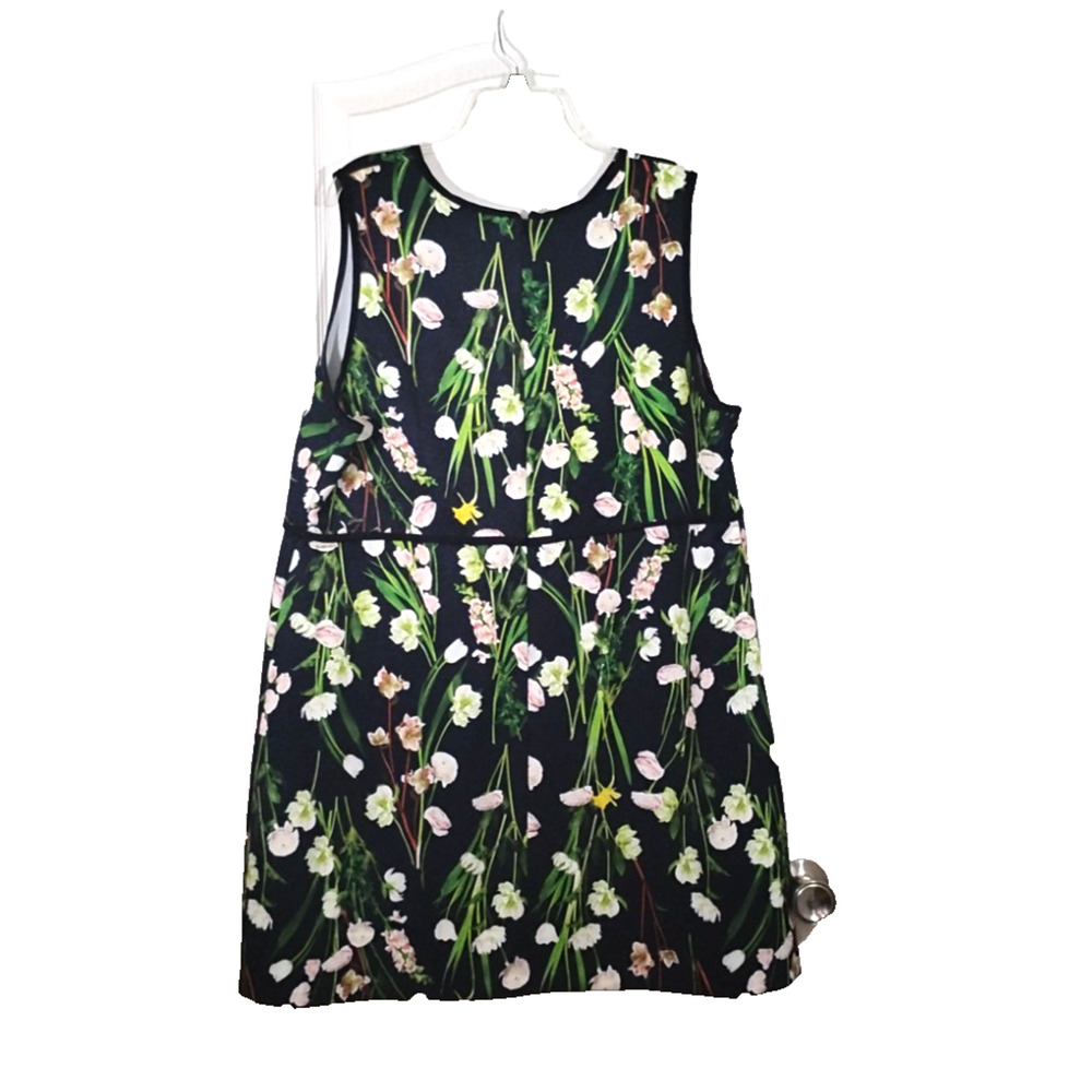 Victoria Beckham Womens 2X Dress Black Green Pink Roses Floral Sleeveless Zip - Picture 2 of 8